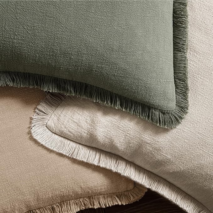 MIULEE Decorative Throw Pillow Covers Neutral Linen Fringe Throw Pillows Set of - Image 4