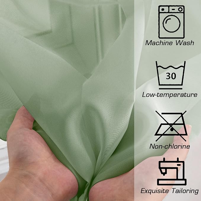 Simplebrand Sage Green Sheer Curtains 84 Inches Long, Light Filtering Rod - Image 9