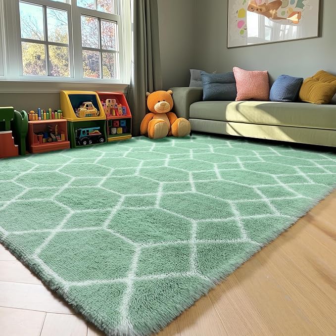 ONASAR Rugs for Living Room Bedroom, 5x8 Fluffy Sage Green and White Area Rug - Image 8