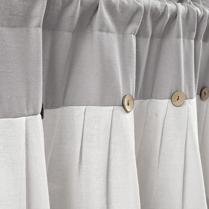 Lush Decor Linen Button Farmhouse Valance Curtians 84"W x 18"L Gray & Off White - Image 3