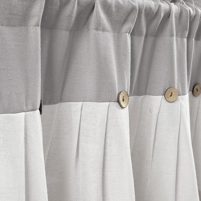 Lush Decor Linen Button Farmhouse Valance Curtians 52"W x 18"L Gray & Off White - Image 3