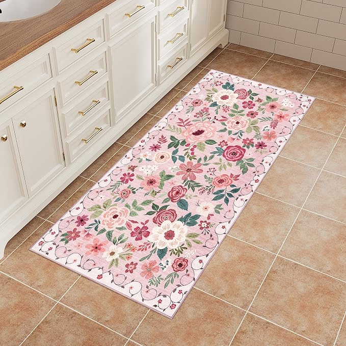 DUKINO 2x4 Rug for Entryway, Washable Kitchen Floral Runner Rug - Image 7