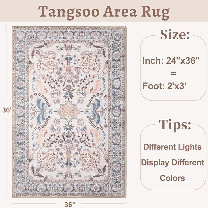 Tangsoo 2x3 Small Rug for Entryway, Washable Area Entry Rug Non Slip, Neutral - Image 2