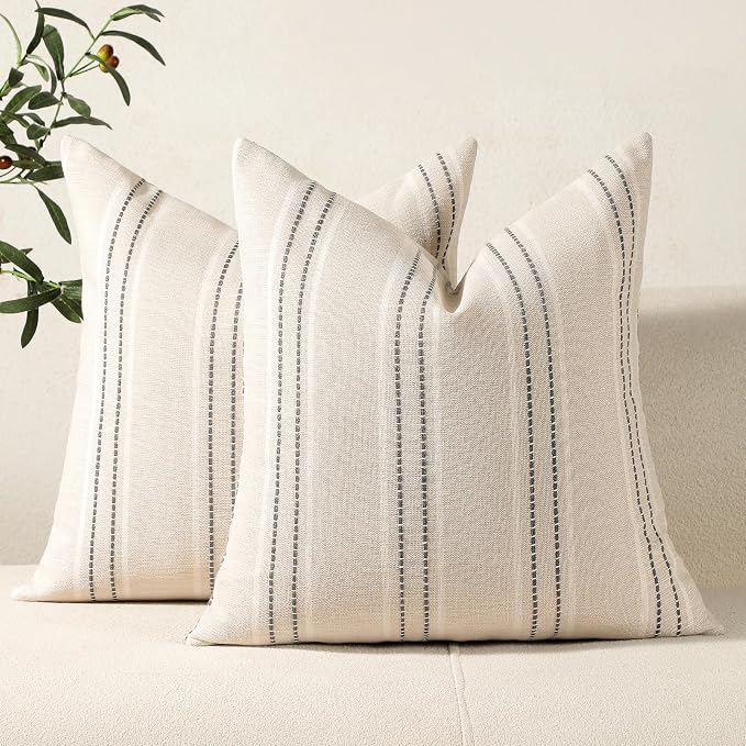 Hckot Throw Pillow Covers 20x20 Set of 2 Striped Pillow Covers Textured Linen by Hckot