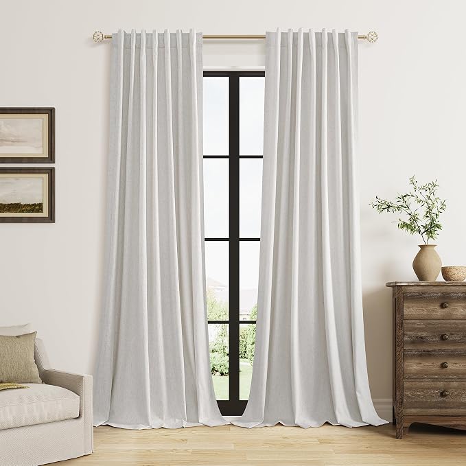 Guken 90 Inch Long Natural 100% Blackout Linen Curtains by Guken