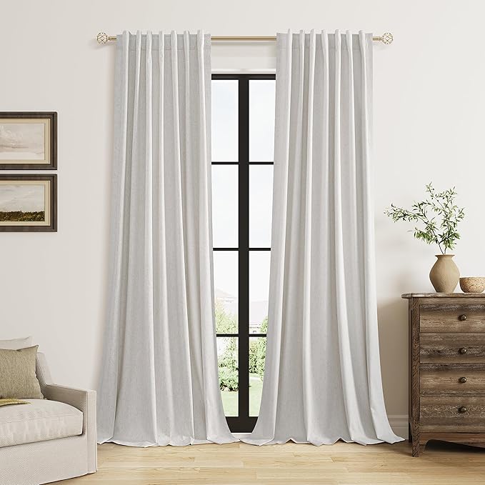Guken Extra Long 100% Natural Blackout Curtains 144 Inch Length 2 Panels Set by Guken