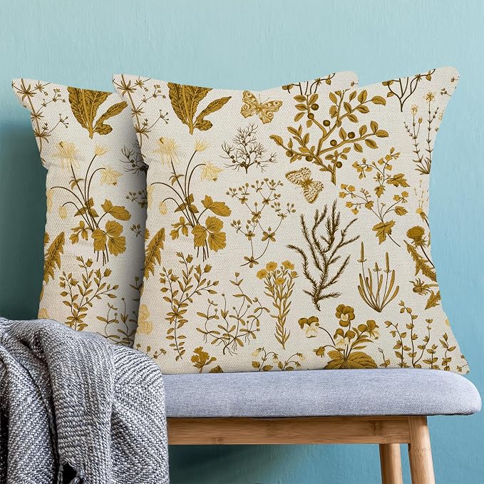 AEIOAE Summer Pillow Covers 20x20 Inch Set of 2, Mustard Yellow Wild Flower - Image 2