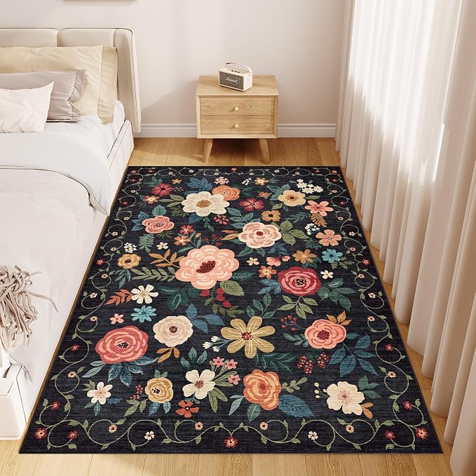 DUKINO 4x6 Feet Office Chair Mat, Lightweight Non Slip Washable Floral Area Rug - Image 3