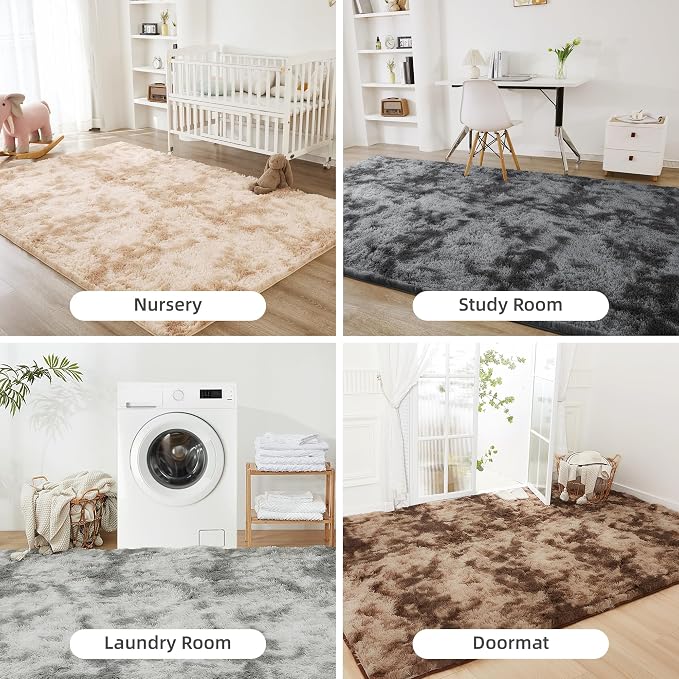 Litanika 4x6 Shag Area Rug for Living Room Bedroom, Tie-Dyed Light Grey High - Image 7