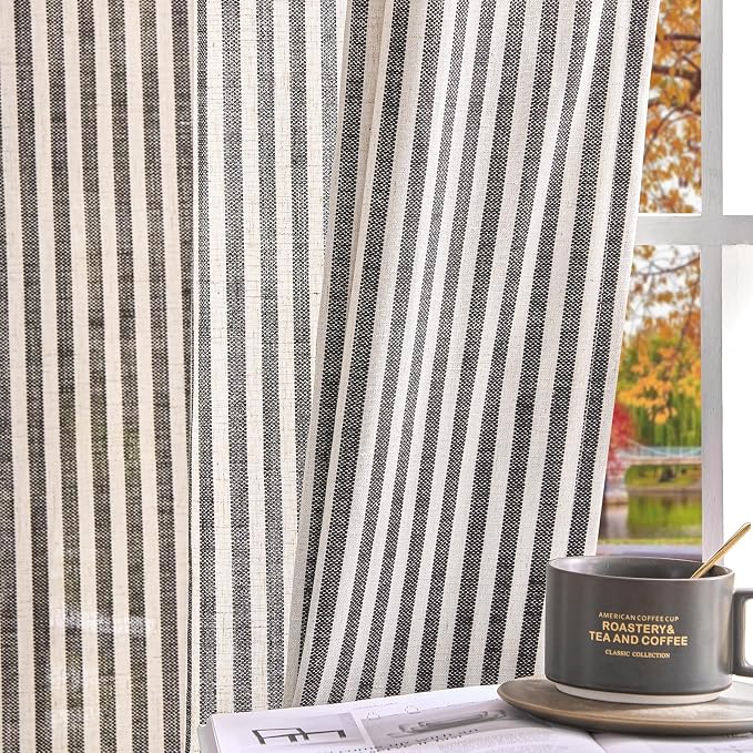 JINCHAN Linen Curtains for Living Room Black on Beige Striped Curtains for - Image 7
