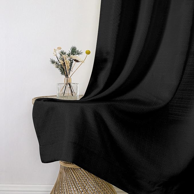 Chyhomenyc Black Curtains 84 Inches Long 2 Panels, Faux Linen Light Filtering - Image 6
