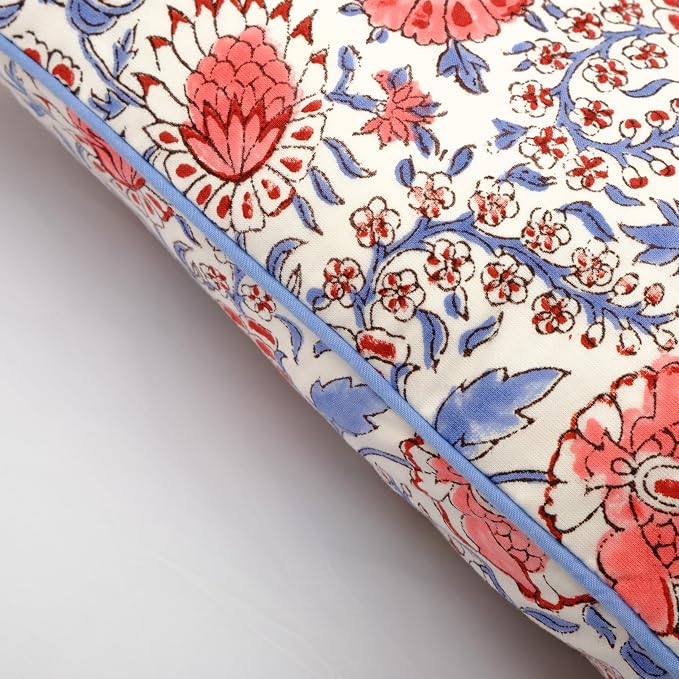 Ridhi Block Print Flamingo Pink Pillow Cover 16" x 16" Decorative Couch Pillows - Image 7