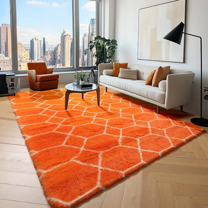 ONASAR Area Rugs for Bedroom Living Room, 4x6 Fluffy Orange and White Throw Rug - Image 8