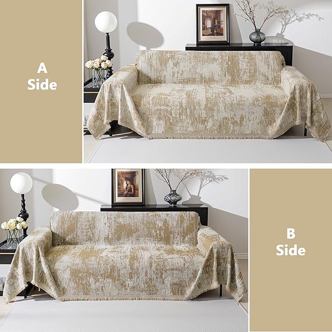 MEETSKY Boho Couch Cover for 2 Cushion Couch Sofa, Chenille Sofa Cover for - Image 6
