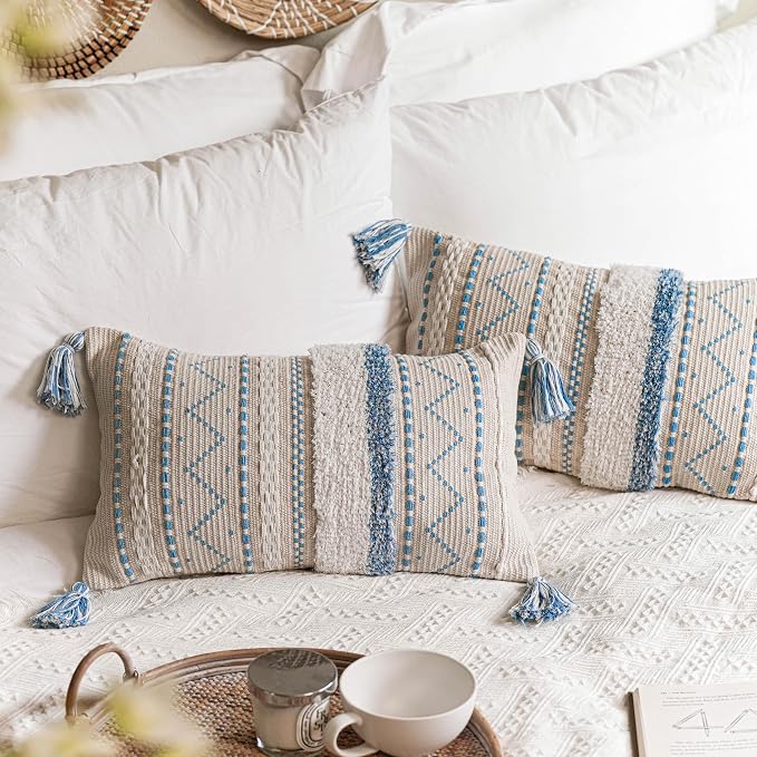 BlissBlush Decorative Lumbar Throw Pillow Covers 12x20 Combo Set of 2 by BlissBlush
