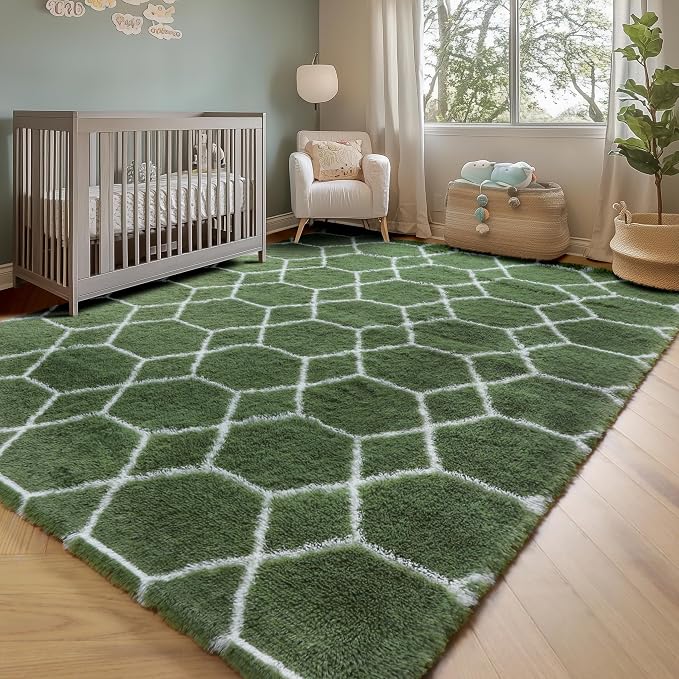 ONASAR Area Rugs for Bedroom Living Room, 4x6 Fluffy Olive Green and White - Image 6