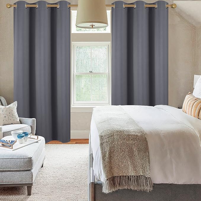 Diraysid Dark Grey Grommet Blackout Curtains - Image 5