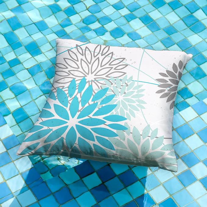 DFXSZ Outdoor Waterproof Summer Pillow Covers 20x20 Set of 2 Blue Floral - Image 4