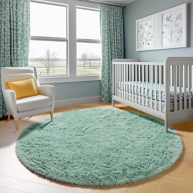ONASAR Sage Green Round Area Rug 4ft, Fluffy Soft Bedroom Circle Rugs - Image 8