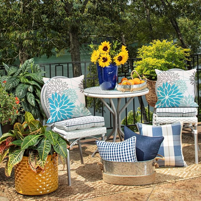 DFXSZ Outdoor Waterproof Summer Pillow Covers 18x18 Set of 2 Blue Floral - Image 6
