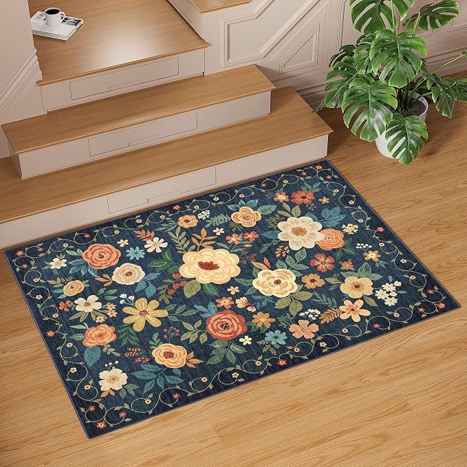 DUKINO 4x6 Area Rug, Lightweight Non Slip Washable Floral Rug, Indoor Low Pile - Image 8