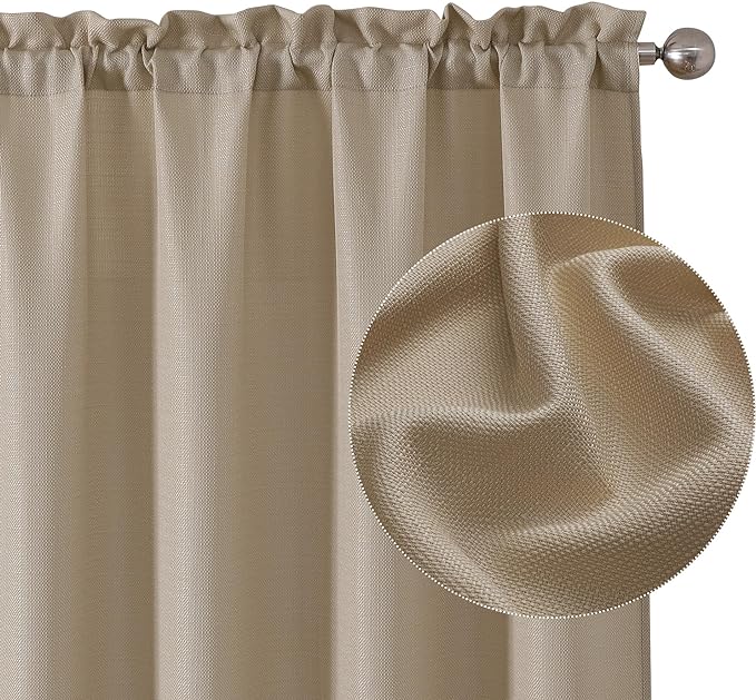 Chyhomenyc Camel Curtains 54 Inch Length 2 Panels, Faux Linen Textured Semi by Chyhomenyc