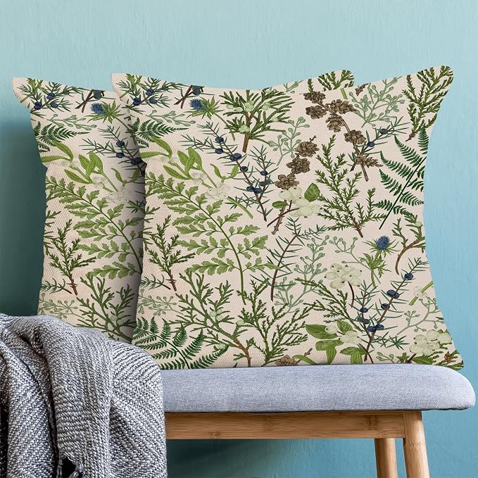 AEIOAE Spring Pillow Covers 16x16 Inch Set of 2, Vintage Sage Green Wild Flower - Image 2