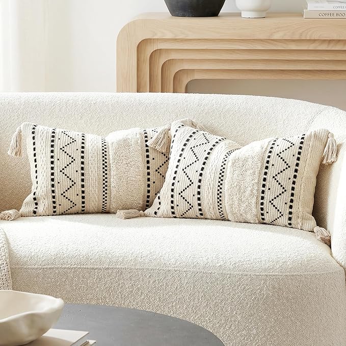 BlissBlush Decorative Lumbar Throw Pillow Covers 12x20 Combo Set of 2 by BlissBlush