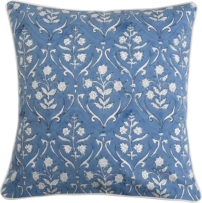 Ridhi Block Print Cornflower Blue Pillow Cover 16" x 16" Decorative Couch - Image 8
