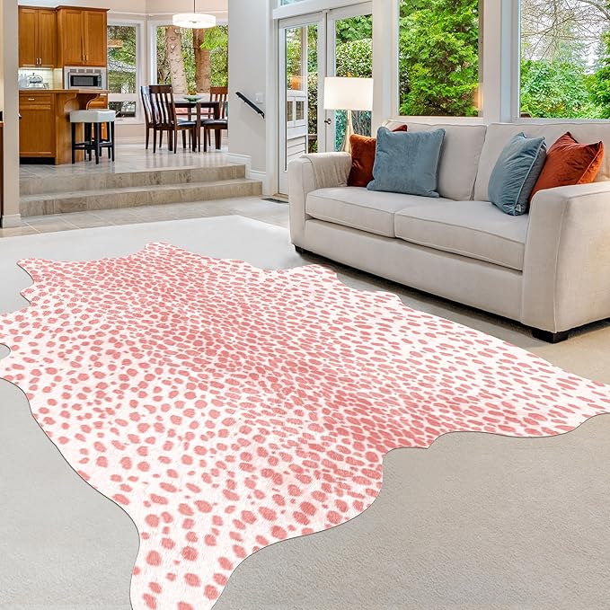 Leopard Print Rug, Animal Print 4.6x5.2 Feet Cowhide Rug by WARMHAVEN