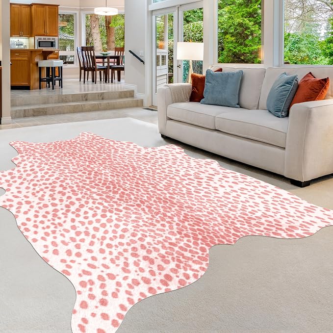 Leopard Print Rug, Animal Print 6.2x7 Feet Cowhide Rug by WARMHAVEN