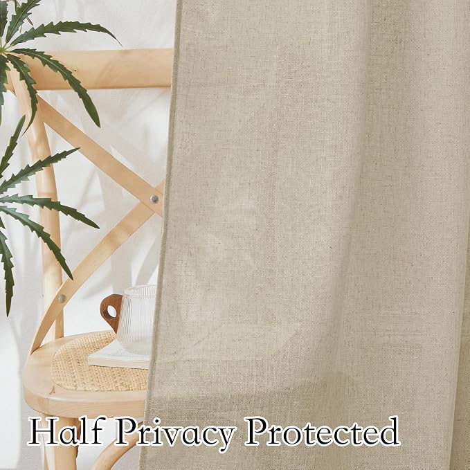RYB HOME Linen Look Sheer Curtains 70 inch Wide, Privacy Light Filtering Panels - Image 4