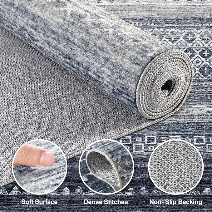 Nakagishi Area Rug Living Room Rugs: 2X6 Machine Washable Boho Large Neutral - Image 3