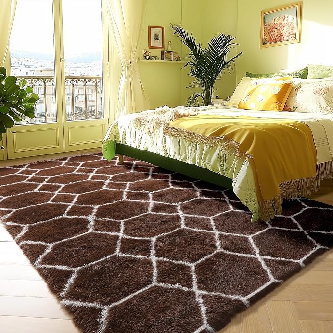 ONASAR 5x7 Area Rugs for Living Room Bedroom, Fluffy Brown and White Throw Rug - Image 4
