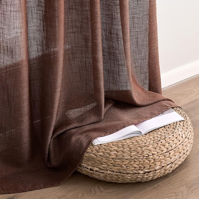 MIULEE Chocolate Brown Linen Curtains 54 Inch Length 2 Panels - Image 7