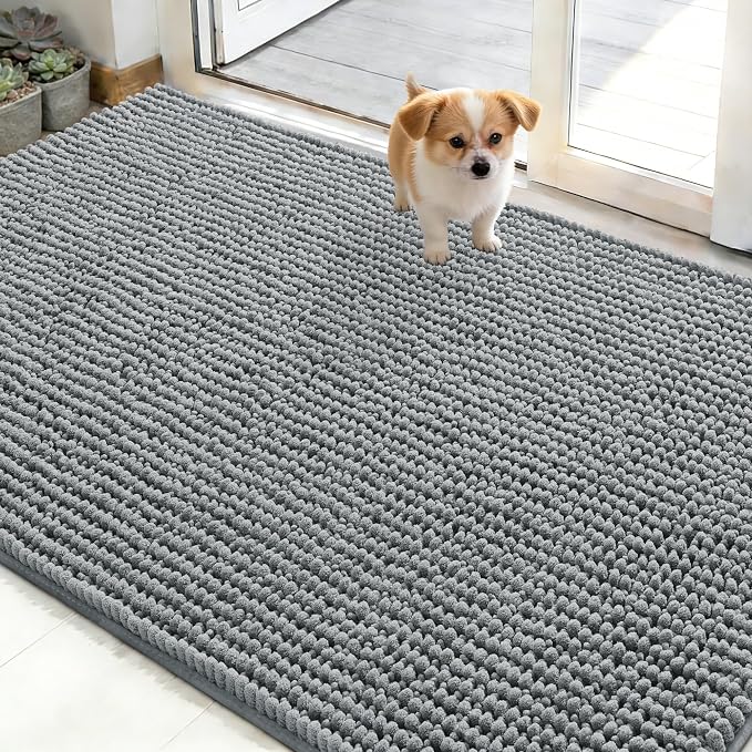 OLANLY Dog Door Mat for Muddy Paws 48x30, Ultra Absorbent Chenille Mud Doormat by OLANLY