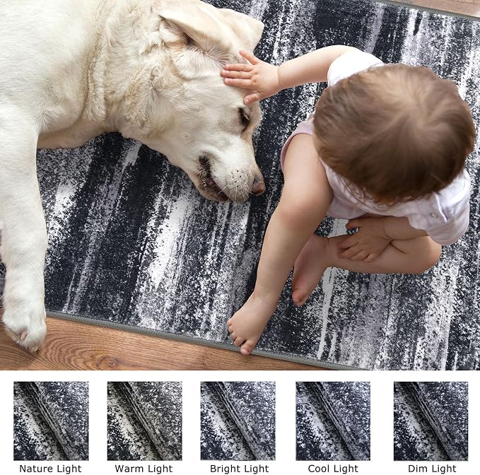 Lansny Modern Abstract Entryway Rug Indoor 2x3 Washable Rug Non-Slip Soft Small - Image 7