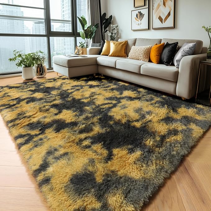 Amdrebio Black Gold Yellow Grey Rugs - Image 4