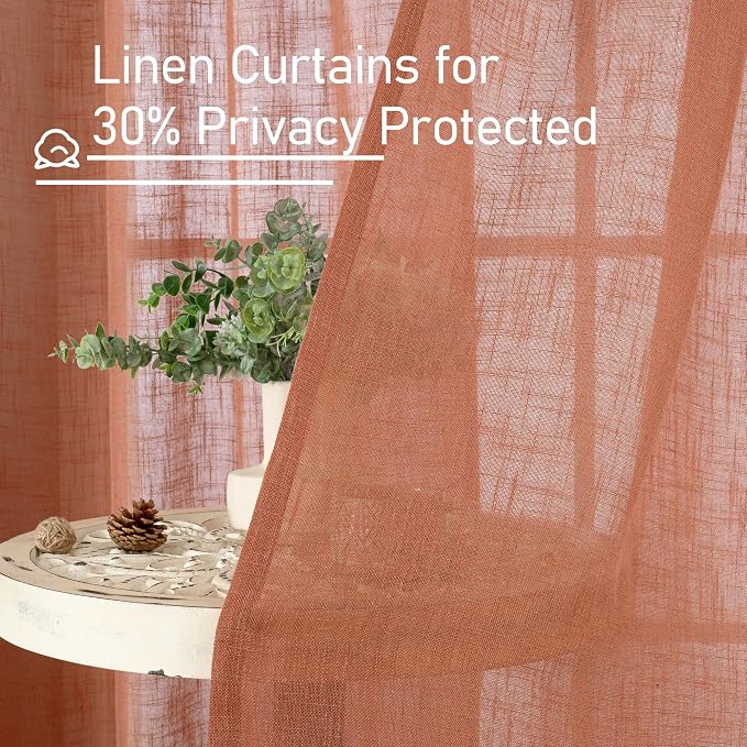 LAMIT Terracotta Linen Boho Curtains 84 inch Length 2 Panels, Light Filtering - Image 5