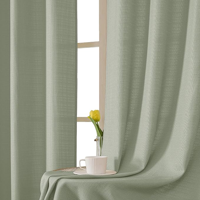 Chyhomenyc Light Green Curtains 72 Inch Length 2 Panels Set, Faux Linen - Image 7