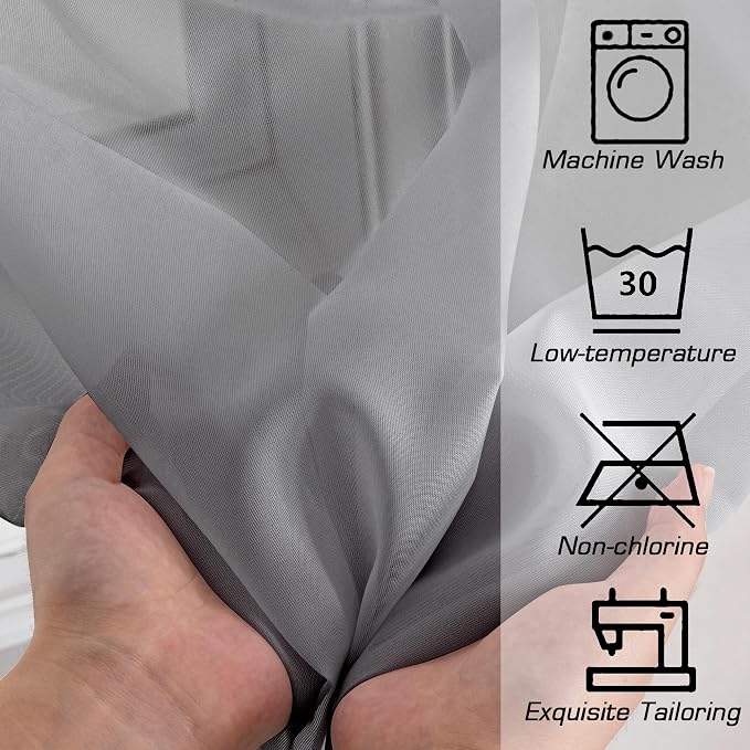 Simplebrand Grey Sheer Curtains 72 Inches Long 2 Panels - Image 6