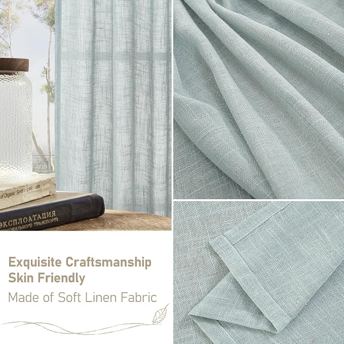 LAMIT Greyish Blue Linen Sheer Curtains 84 inch - Image 6