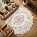 Tangsoo Vintage Round Rug 5ft Washable Circle Rug, Non Slip Small Beige Round by Tangsoo