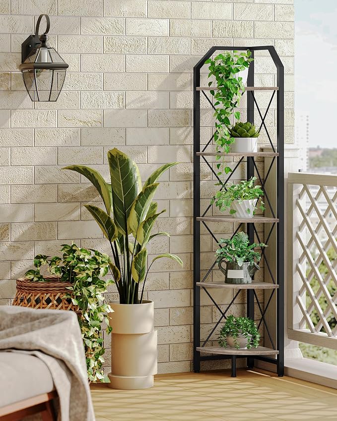 CHOEZON 5-Tier Corner Shelf, Industrial Corner Bookshelf, 59.4" Corner Storage - Image 6