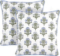 Ridhi Block Print Mughal Buta Blue Pillow Cover 18" x 18" Decorative Couch by Ridhi