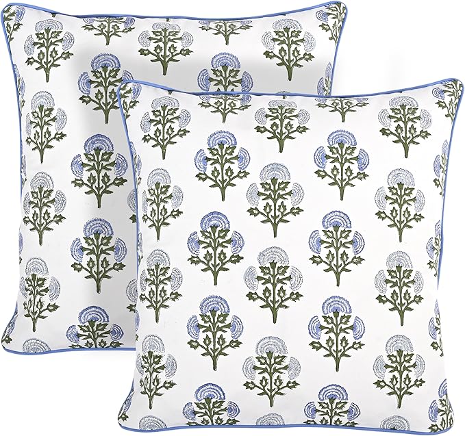 Ridhi Block Print Mughal Buta Blue Pillow Cover 24" x 24" Decorative Couch - Image 2