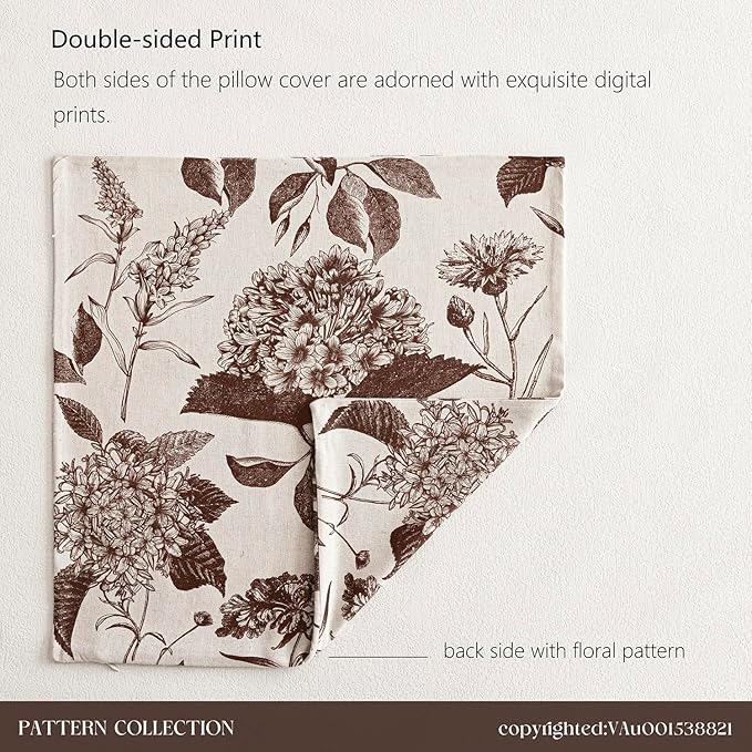 Foindtower Set of 2 Linen Floral Throw Pillow Covers Neutral Vintage Print - Image 7