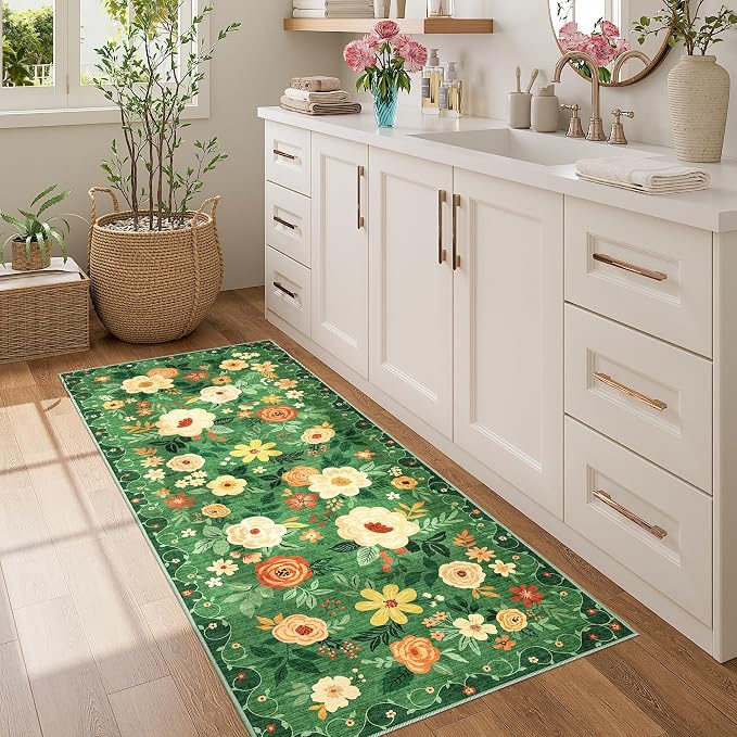 DUKINO 2x5 Runner Rug for Hallway, Washable Kitchen Floral Runner Rug - Image 2