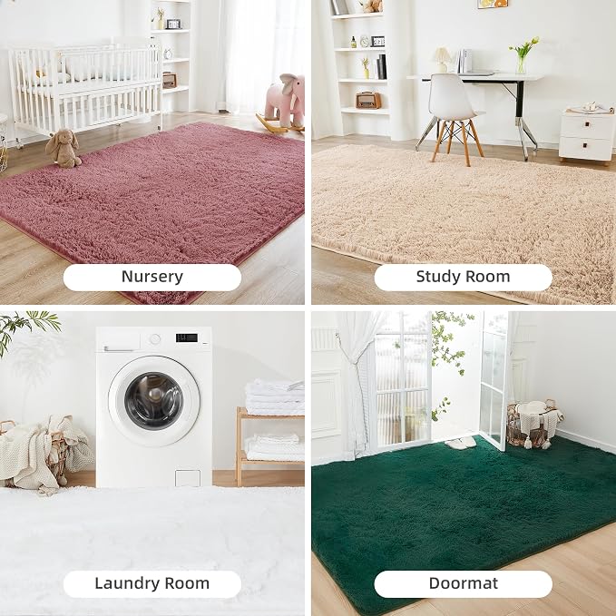 Litanika 4x6 Shag Area Rug for Living Room Bedroom, Pea Pink High Pile Ultra - Image 7