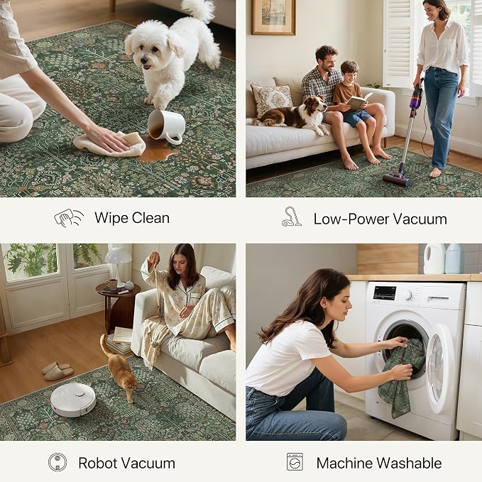 Bavni Washable Rugs 8x10-Machine Washable Rug Lightweight Low Pile, Vintage - Image 2